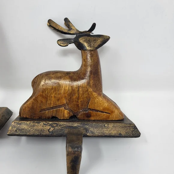 2 Pier I Rustic Brown Reindeer Iron Wood Stocker Holder Display Mantle Decor